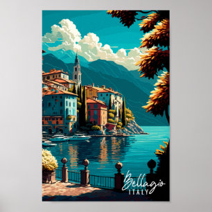 Poster Illustration de voyage vintage Bellagio Italie