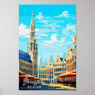 Poster Illustration de voyage vintage Bruxelles Belgique