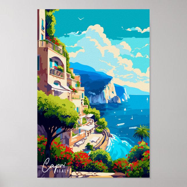 Poster Illustration de voyage vintage Capri Italie (Devant)