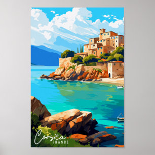 Poster Illustration de voyage vintage Corse France