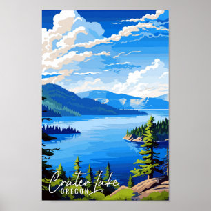 Poster Illustration de voyage vintage Crater Lake Oregon