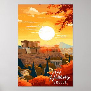 Poster Illustration de voyage vintage d'Athènes Grèce