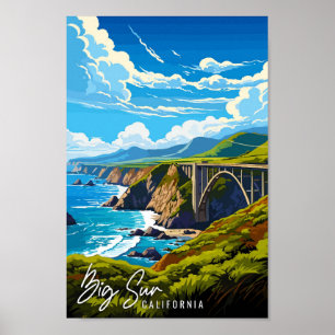 Poster Illustration de voyage vintage de Big Sur Californ