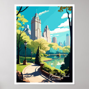 Poster Illustration de voyage vintage de Central Park New