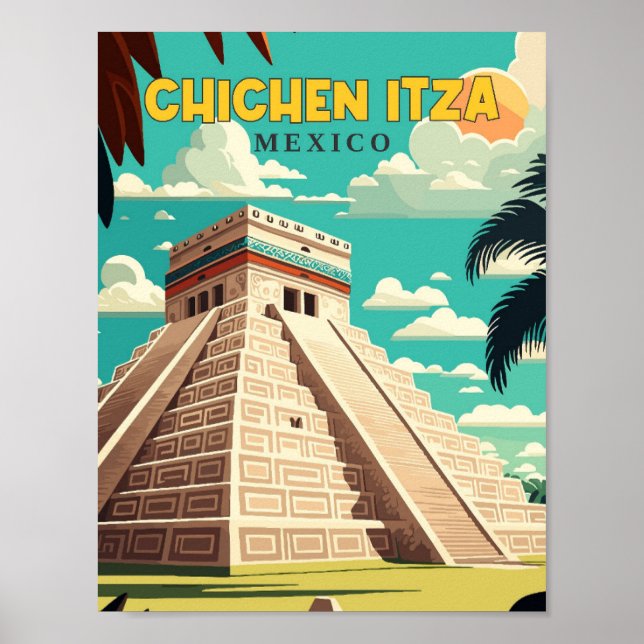Poster Illustration de voyage vintage de Chichen Itza Mex (Devant)