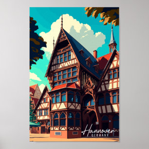 Poster Illustration de voyage vintage de Hanovre Allemagn