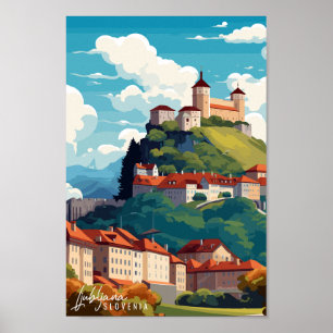 Poster Illustration de voyage vintage de Ljubljana Slovén
