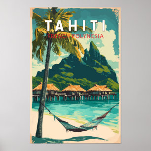 Poster Illustration de voyage vintage de Tahiti
