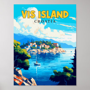 Poster Illustration de voyage vintage de Vis Island Croat