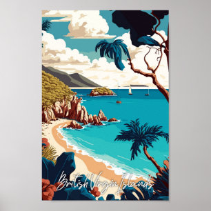 Poster Illustration de voyage vintage des îles Vierges br