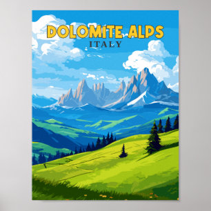 Poster Illustration de voyage vintage Dolomite Alpes Ital