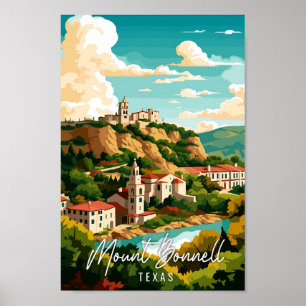 Poster Illustration de voyage vintage du mont Bonnell Tex
