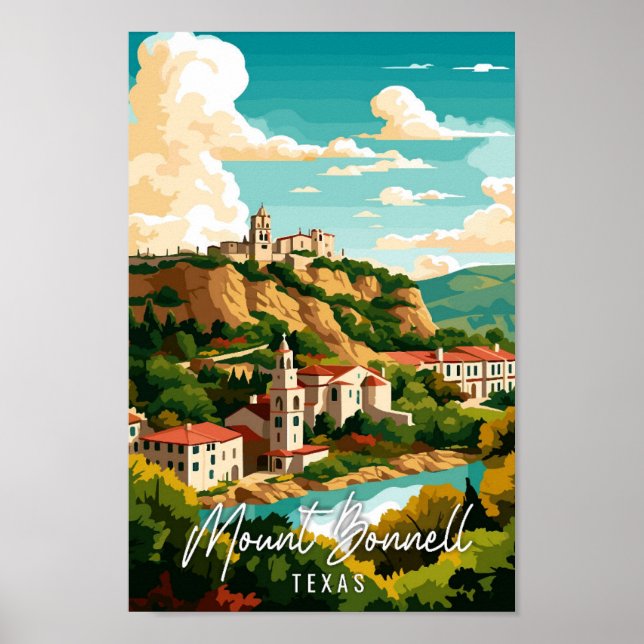 Poster Illustration de voyage vintage du mont Bonnell Tex (Devant)