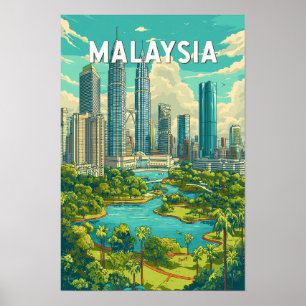 Poster Illustration de voyage vintage en Malaisie