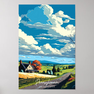 Poster Illustration de voyage vintage en Pennsylvanie USA