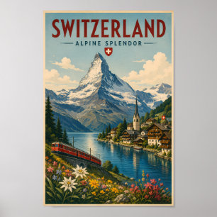 Poster Illustration de voyage vintage en Suisse