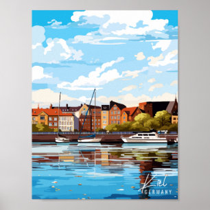 Poster Illustration de voyage vintage Kiel Allemagne