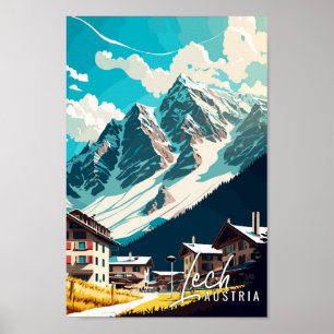 Poster Illustration de voyage vintage Lech Austria Art