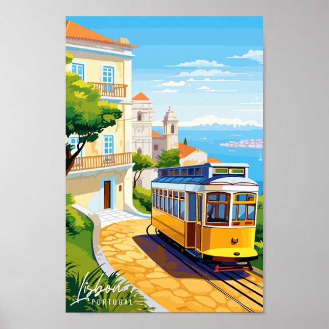 Poster Illustration de voyage vintage Lisbonne Portugal (Devant)