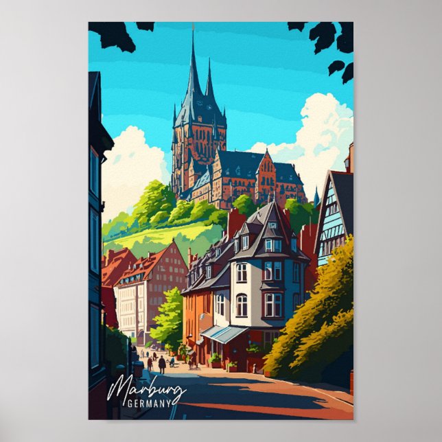 Poster Illustration de voyage vintage Marburg Allemagne (Devant)