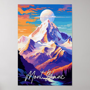 Poster Illustration de voyage vintage Mont Blanc