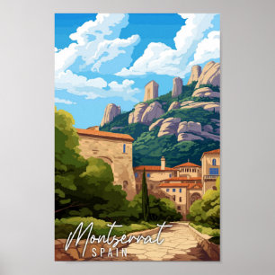 Poster Illustration de voyage vintage Montserrat Espagne