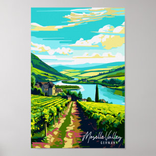 Poster Illustration de voyage vintage Moselle Valley Alle