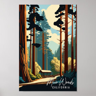 Poster Illustration de voyage vintage Muir Woods Californ