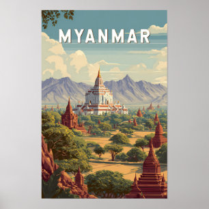 Poster Illustration de voyage vintage Myanmar