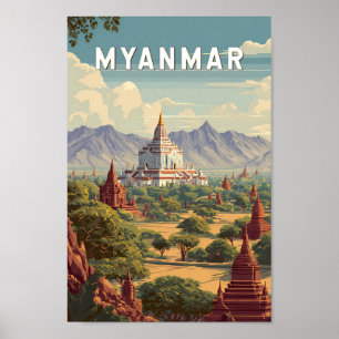 Poster Illustration de voyage vintage Myanmar