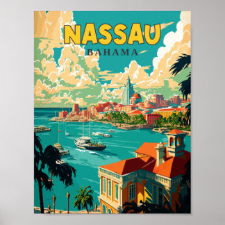 Poster Illustration de voyage vintage Nassau Bahama