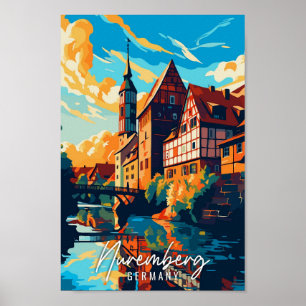 Poster Illustration de voyage vintage Nuremberg Allemagne