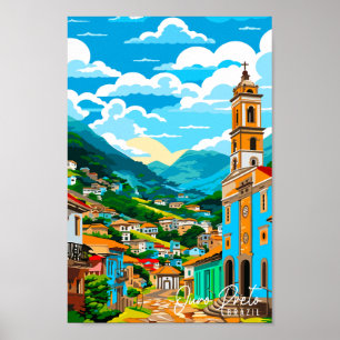 Poster Illustration de voyage vintage Ouro Preto Brazil