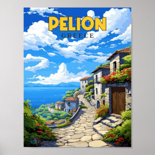 Poster Illustration de voyage vintage Pélion Grèce