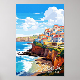 Poster Illustration de voyage vintage Peniche Portugal