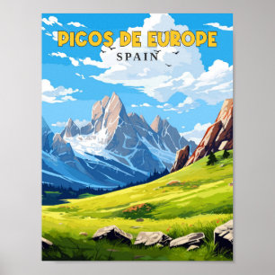 Poster Illustration de voyage vintage Picos de Europe Esp
