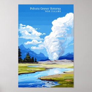 Poster Illustration de voyage vintage Pohutu Geyser NZ