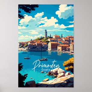 Poster Illustration de voyage vintage Primosten Croatia