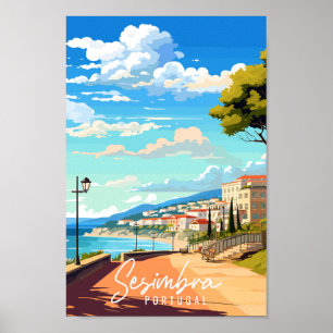 Poster Illustration de voyage vintage Sesimbra Portugal