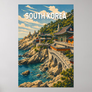 Poster Illustration de voyage vintage sur la Corée du Sud