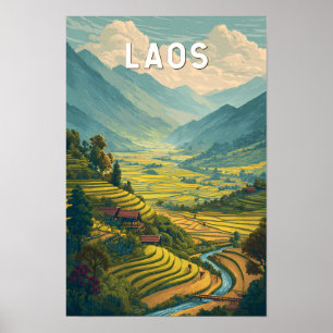 Poster Illustration de voyage vintage sur le Laos