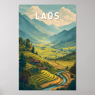 Poster Illustration de voyage vintage sur le Laos