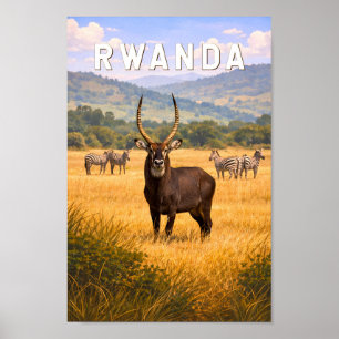 Poster Illustration de voyage vintage sur le Rwanda