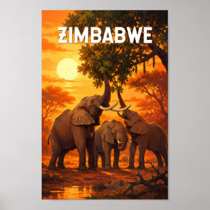 Poster Illustration de voyage vintage sur le Zimbabwe