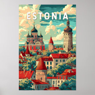Poster Illustration de voyage vintage sur l'Estonie