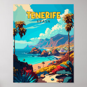 Poster Illustration de voyage vintage Tenerife Espagne