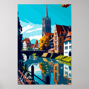 Poster Illustration de voyage vintage Ulm Allemagne