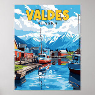 Poster Illustration de voyage vintage Valdes Alaska USA