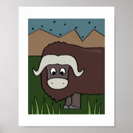 Poster Illustration de Yak Mignon | Art d'Animaux de Mont