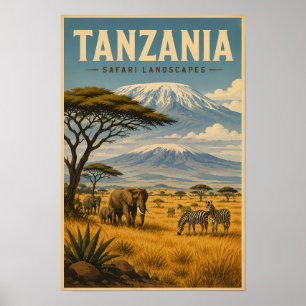 Poster Illustration de zèbre de safari en Tanzanie Art de
